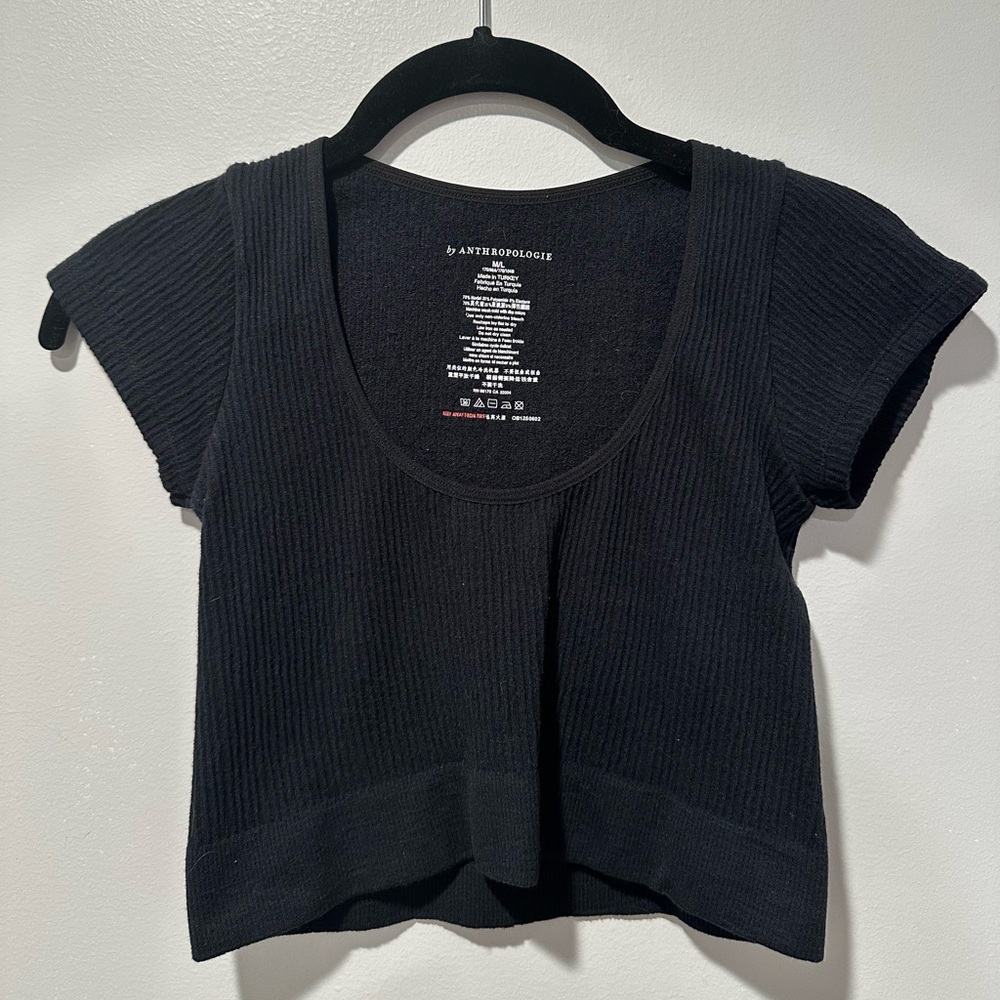 Anthropologie Black Ribbed Crop Top